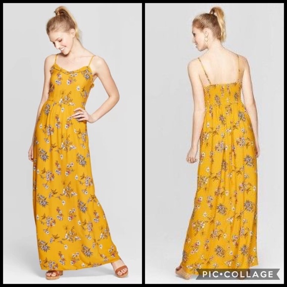 mustard yellow floral maxi dress